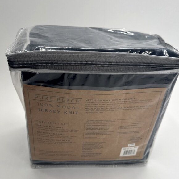 Pure Beech Jersey Knit Sheet Set TWIN Size 100% Modal Black 3 Piece RARE NEW - Picture 2 of 11